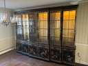 Exquisite Black Lacquered Chinoiserie Breakfront China Display Cabinet With Cabinets And Drawers