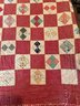 Antique Hand Stitched Quilt: Red Checkerboard Pattern 84inches By 64inches