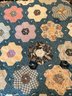 Beautiful Antique Blue Floral Hand Stitched Quilt: 84inches By 76inches