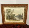 Absolutely Stunning Antique Cow & River Print With Gorgeous Antique Oak & Giltwood Frame