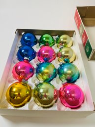 Vintage Shiny Brite Set Of 12 Vintage Ombre Colored Glass Ornaments