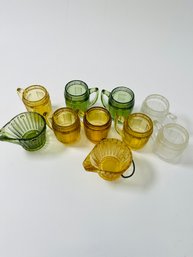 Vintage Mini Barrel Mugs & Ash Buckets, Yellow Glass & Green Glass, Clear Glass