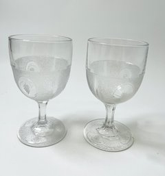 Pair Of Clear Glass Goblets With Grapes Design