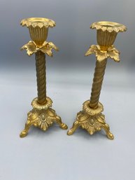 Pair Of 8 Inch Ornate Brass Candlesticks