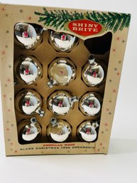 Vintage Shiny Brite Set Of 11 Glass Christmas Tree Ornaments, Silver