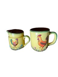 Jay Import Chicken And Rooster Cup And Creamer.