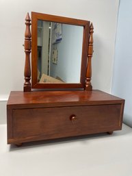 Vintage Mahogany Dresser Top Shaving Or Vanity Mirror With Single Drawer.