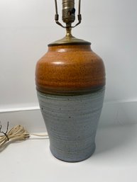 Beautiful Artist Made Stoneware Pottery Tall Lamp Light Blue And Brown