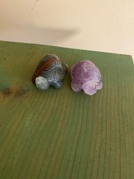 2 Small Stone Carved Turtles, 1 Amythyst