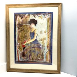 Janet Treby (british, 1955 - ) ' Blue Dress' Seriolithograph, Limited Edition, Signed & Framed