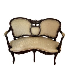 Antique Victorian Upholstered Loveseat With Amazing Carvings