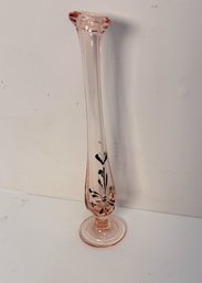 Pink Depression Glass Bud Vase, Art Glass With Design