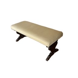 A Gorgeous Vintage Upholstered Bench With Carved Wooden Base