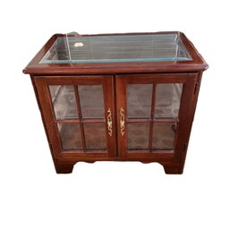 Two Door Display Side Table With Beveled Glass Top, Glass Shelves