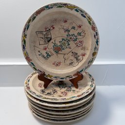 Set Of 8 Vintage Hand Embellished 8.5inch Plates