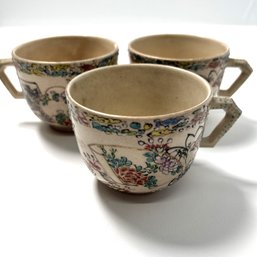 Set Of 3 Vintage Teacups, Raised Embellished Designs