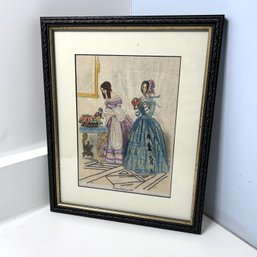 A Vintage Needlepoint Titled 'today's Fashions, 1860', Framed