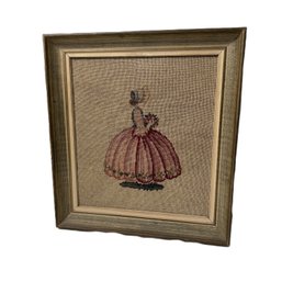 Vintage Victorian Woman Needlepoint Framed Art