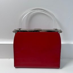 Vintage Reversible 1950s Red & Black Purse With Clear Lucite Handle