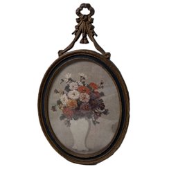 Flowers & Vase Print In An Ornate Oval Frame