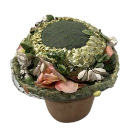 Fantastic Chanda French Room Vintage Hat With Mesh Design, Floral & Ribbon Accents