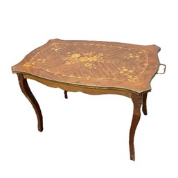 Very Pretty French Inlaid Side Table With Metal Decorative Accents