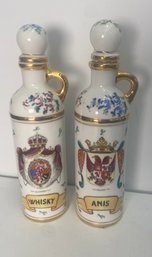 Vintage Glass Whisky And Anis Decanters With Crests