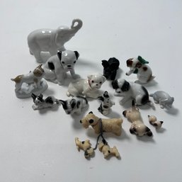 Large Collection Of Porcelain Animal Figurines, Mostly Dogs With Two Cats & An Elephant