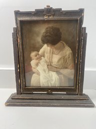 Antique Beautiful Picture Frame In Stand With Photo Of Mother And Child