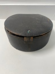 Antique Leather Sewing Box With Leather Top Of Beaded Beads