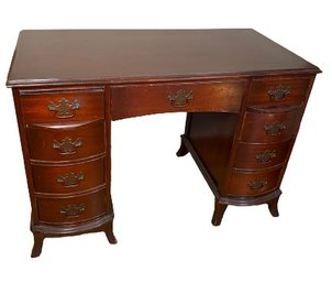 Vintage Mahogany Kneehole Writing Desk With 9 Drawers
