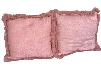 Pair Of Silk Pink Accent Pillows