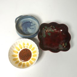 Trio Of Decorative Dishes, Including Studio Pottery & Metal Base Lackerware
