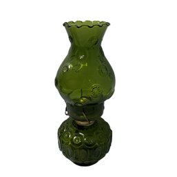Green Glass Oil / Kerosene Lamp With Fun Pattern