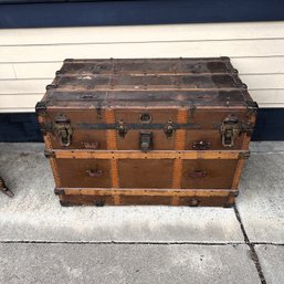 Antique Flat Top Steamer Trunk - Great Storage Or Table!