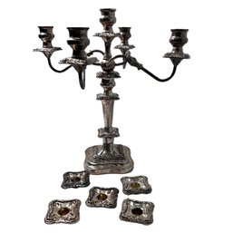 Incredible Antique Five Arm Silver Plated Candelabra With Interchangeable Candle Holders