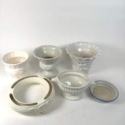 Lot Of 6 White Ceramic Planters / Vases