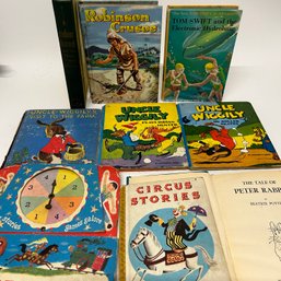 A Mix Of Vintage Children's Books, Including Robin Hood, Robinson Crusoe, And More