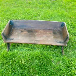 Antique Wooden Carriage Bench With Iron Straps