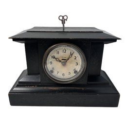 Antique Ingraham Alamo Self Starting Mantle Clock, Key & Pendulum Present