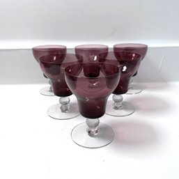 Set Of Six Pretty Amethyst Glass Wine Or Cocktail Glasses
