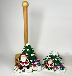 Set Of Christmas Themed Paper Towel Stand And Napkin Holder