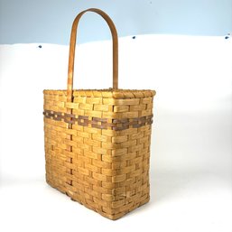 Vintage Woven Magazine Basket With Handle