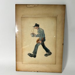 Vintage Original Watercolor Painting Of A Soldier