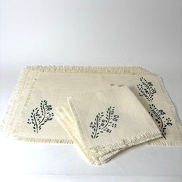 Set Of Woven Minimalist Floral Design Placemats And Napkins