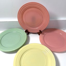 Set Of 8 Hazel Atlas ModernTone Platonite 9inch Plates, Circa 1950s, 3 Colors