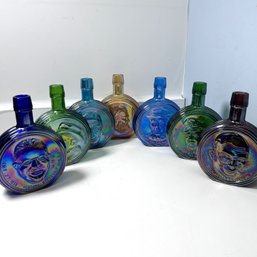 Collection Of 7 Wheaton NJ Iridescent Carnival Glass Presidential Full Size Bottles
