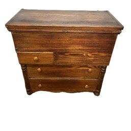 Antique 19th Century Lift Top Storage Chest Over Drawers, Great Storage!
