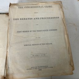 Antique 1860 Book: The Congressional Globe: The Debates & Proceedings Of The 1st Session Of The 36th Congress