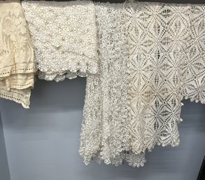 Collection Of Vintage & Antique Hand Crocheted Tablecloths, Table Runners, Place Mats: Lot 2